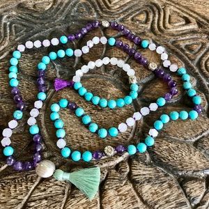Lady Daisy turquoise, amethyst & rose quartz mala